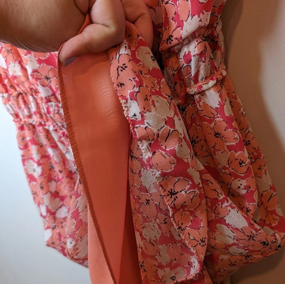 Max Studio Pink Coral White Floral Stretch Waist  Dress Women Medium - Picture 6 of 12